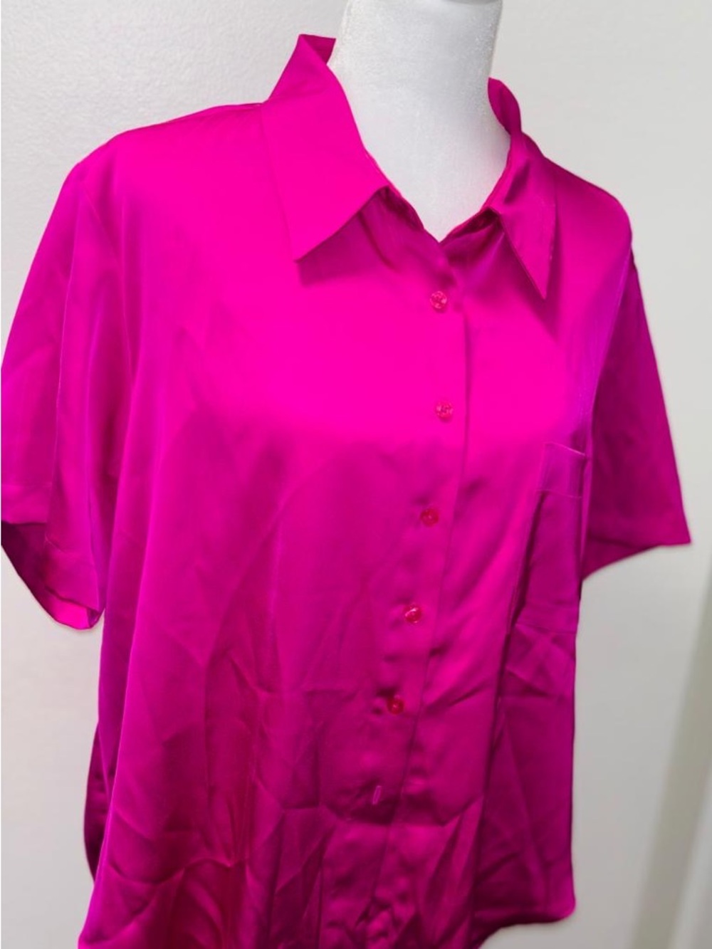 Calvin Klein Satin Button-Down Tie-Front Blouse - Fuchsia - Picture 3 of 5